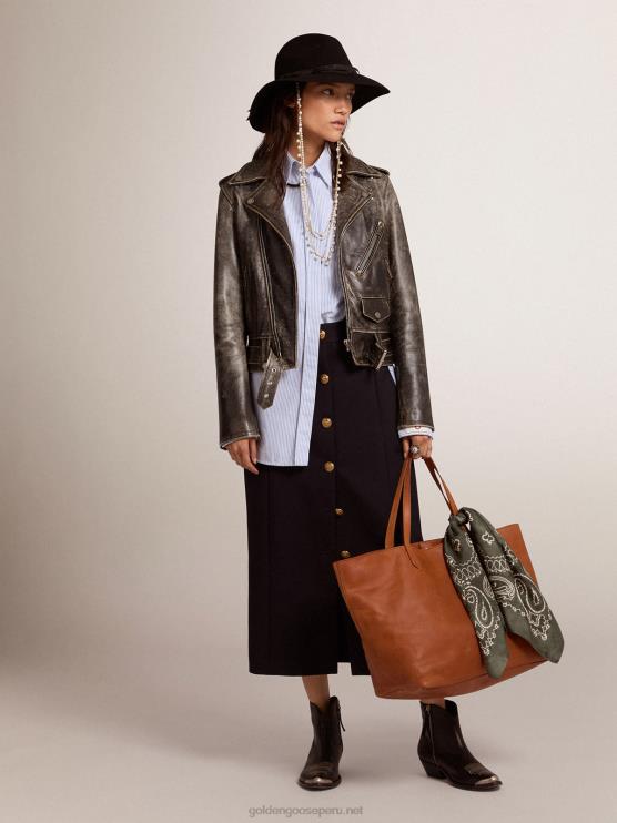 FDVPX931 Golden Goose mujer cazadora biker de piel envejecida