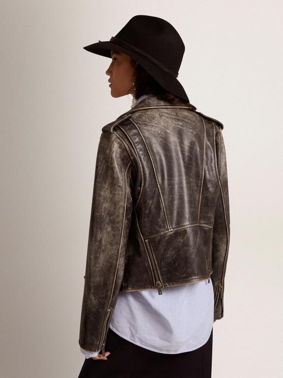 FDVPX931 Golden Goose mujer cazadora biker de piel envejecida