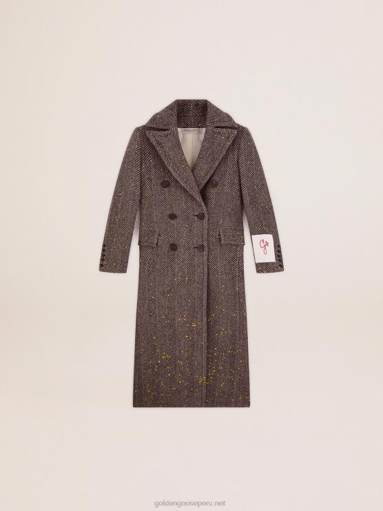 FDVPX936 Golden Goose mujer abrigo largo de espiga con detalles amarillos