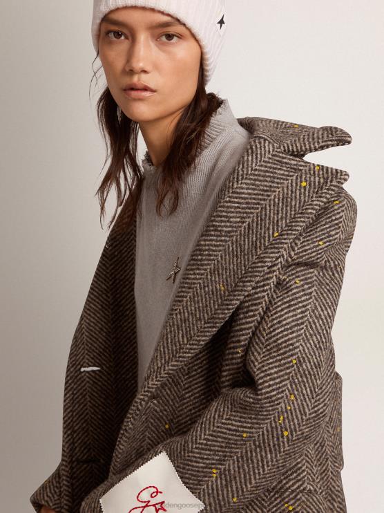 FDVPX936 Golden Goose mujer abrigo largo de espiga con detalles amarillos