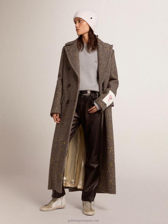 FDVPX936 Golden Goose mujer abrigo largo de espiga con detalles amarillos