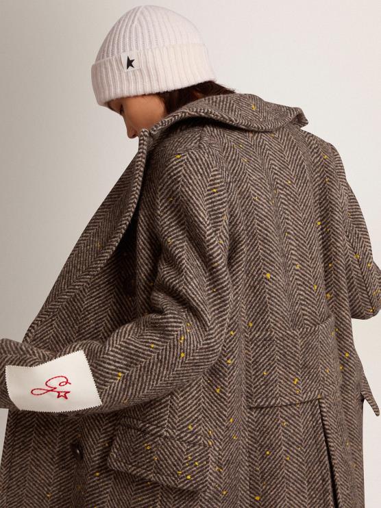 FDVPX936 Golden Goose mujer abrigo largo de espiga con detalles amarillos