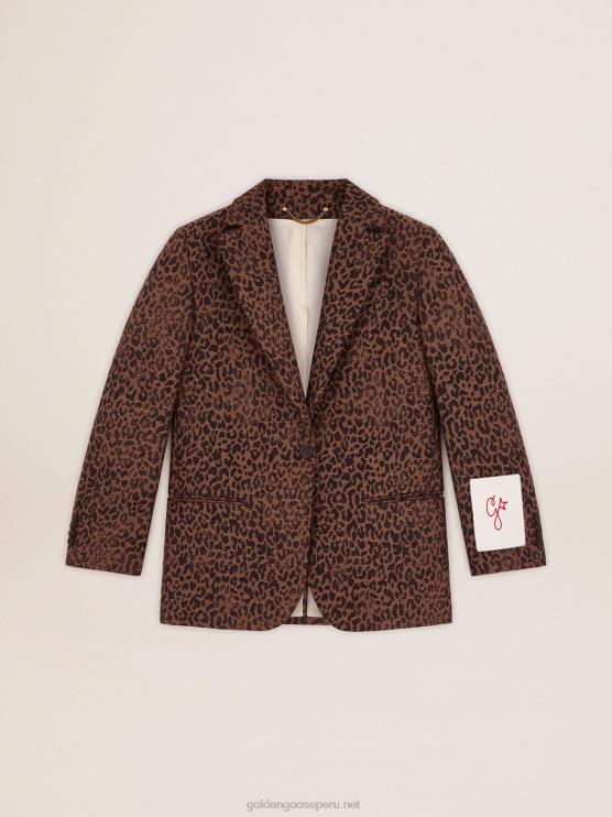 FDVPX940 Golden Goose mujer blazer tom boy de botonadura sencilla de lana con estampado de animales en jacquard