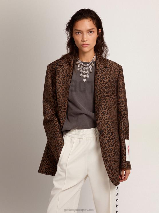FDVPX940 Golden Goose mujer blazer tom boy de botonadura sencilla de lana con estampado de animales en jacquard