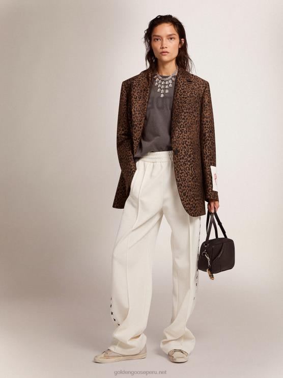 FDVPX940 Golden Goose mujer blazer tom boy de botonadura sencilla de lana con estampado de animales en jacquard
