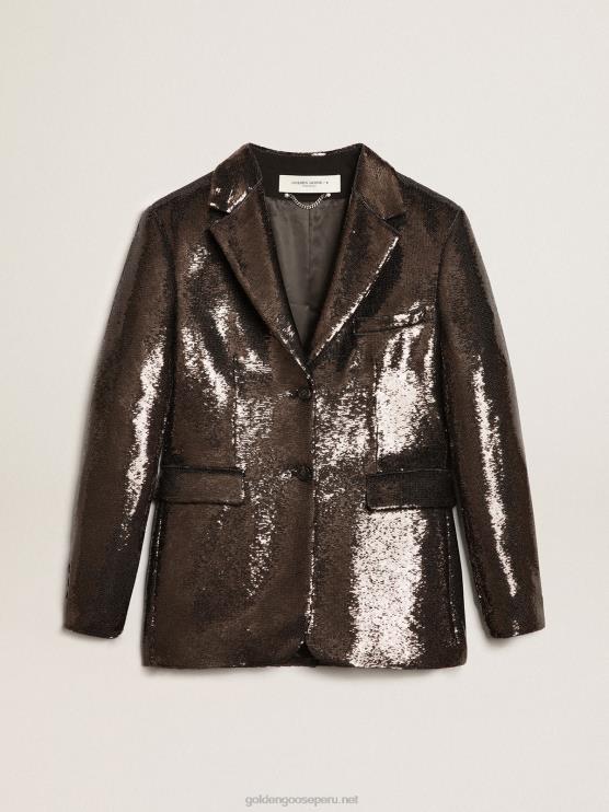 FDVPX958 Golden Goose mujer blazer gris de botonadura sencilla con lentejuelas por toda la prenda