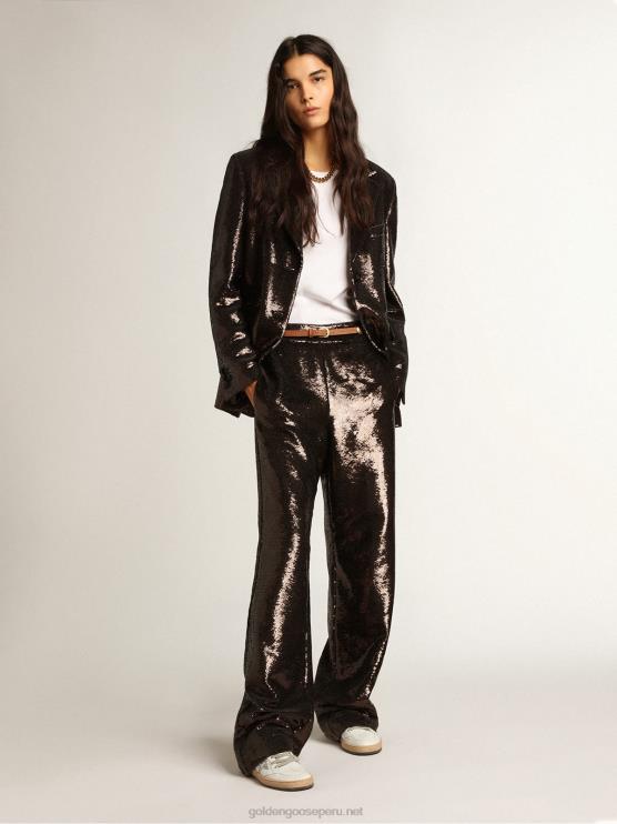 FDVPX958 Golden Goose mujer blazer gris de botonadura sencilla con lentejuelas por toda la prenda