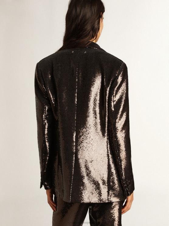 FDVPX958 Golden Goose mujer blazer gris de botonadura sencilla con lentejuelas por toda la prenda