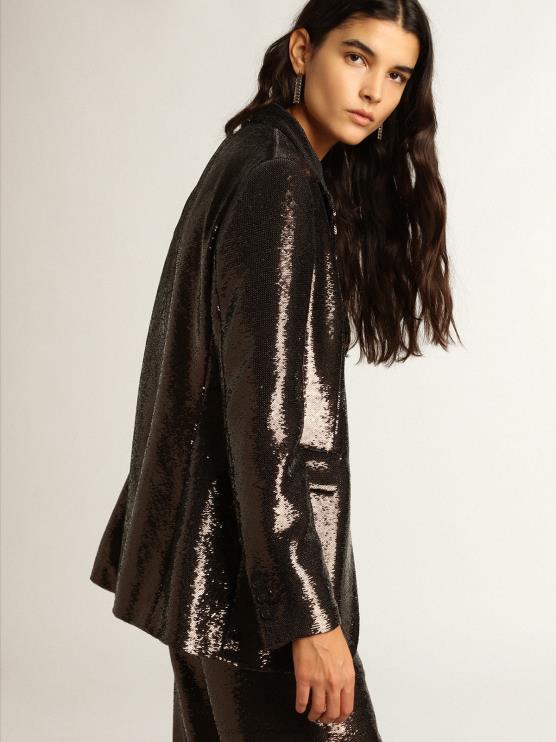 FDVPX958 Golden Goose mujer blazer gris de botonadura sencilla con lentejuelas por toda la prenda