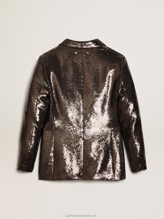 FDVPX958 Golden Goose mujer blazer gris de botonadura sencilla con lentejuelas por toda la prenda