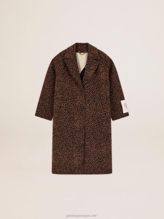 FDVPX966 Golden Goose mujer abrigo capullo de botonadura sencilla de lana con estampado animal jacquard