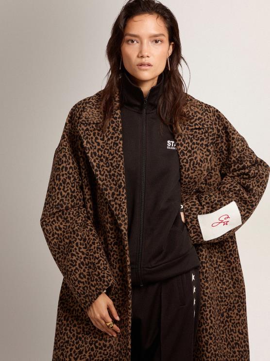 FDVPX966 Golden Goose mujer abrigo capullo de botonadura sencilla de lana con estampado animal jacquard
