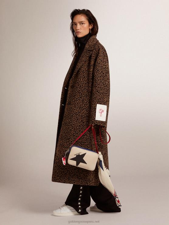 FDVPX966 Golden Goose mujer abrigo capullo de botonadura sencilla de lana con estampado animal jacquard
