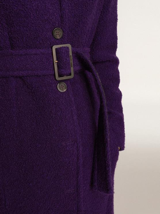 FDVPX969 Golden Goose mujer abrigo colección journey en lana violeta añil con forro interior en estampado dibujado