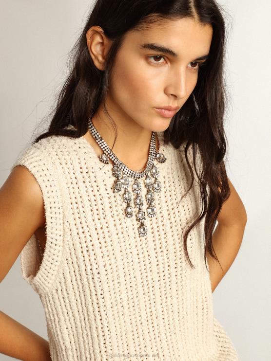 FDVPX1043 Golden Goose mujer top sin mangas de punto color papiro