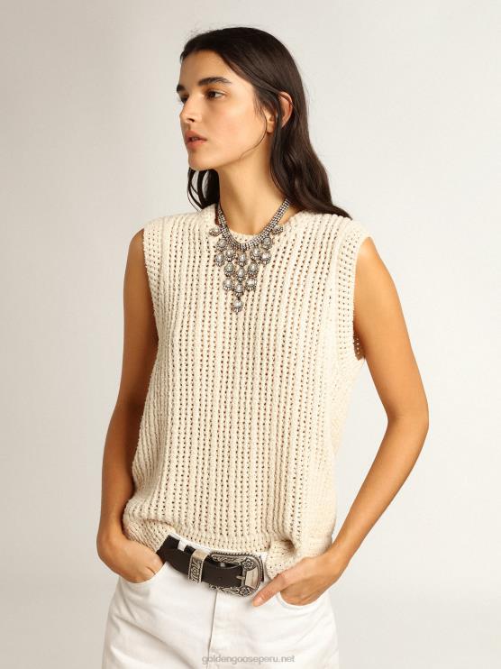 FDVPX1043 Golden Goose mujer top sin mangas de punto color papiro