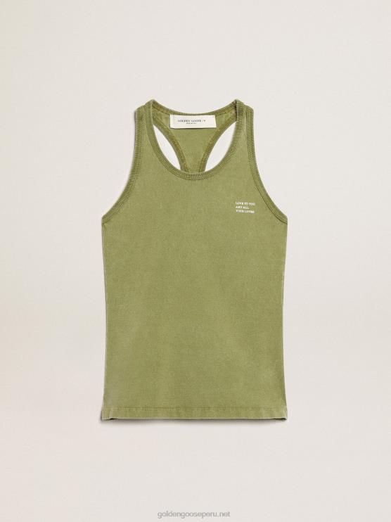 FDVPX1044 Golden Goose mujer camiseta sin mangas verde pesto con letras blancas en el frente