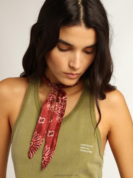 FDVPX1044 Golden Goose mujer camiseta sin mangas verde pesto con letras blancas en el frente