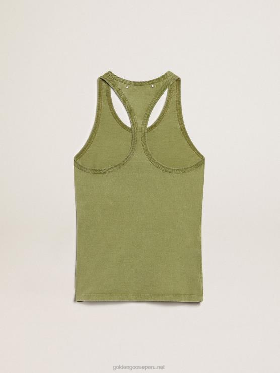 FDVPX1044 Golden Goose mujer camiseta sin mangas verde pesto con letras blancas en el frente