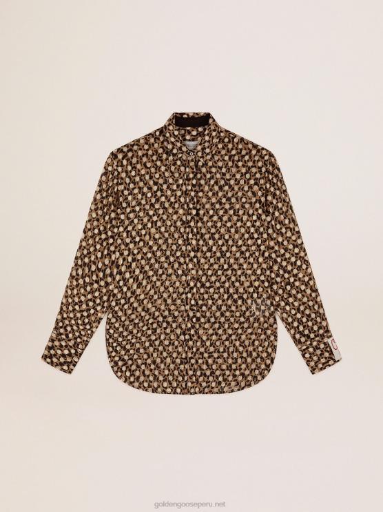 FDVPX1058 Golden Goose mujer camisa boyfriend con animal print y plumetis dorados
