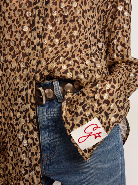 FDVPX1058 Golden Goose mujer camisa boyfriend con animal print y plumetis dorados