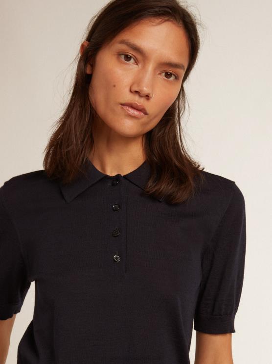 FDVPX934 Golden Goose mujer polo de lana merino azul marino