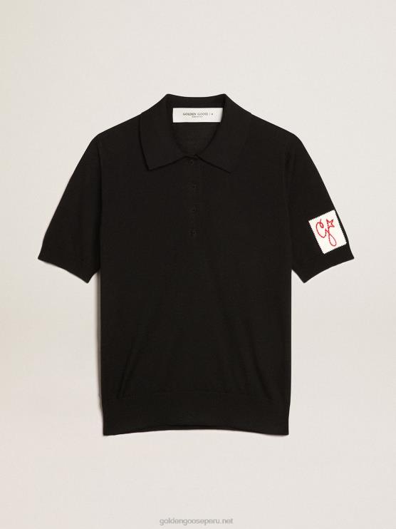FDVPX943 Golden Goose mujer polo de lana merino negra