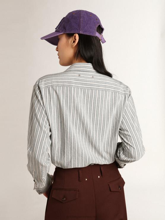 FDVPX975 Golden Goose mujer Camisa boyfriend con rayas agua de la colección Journey