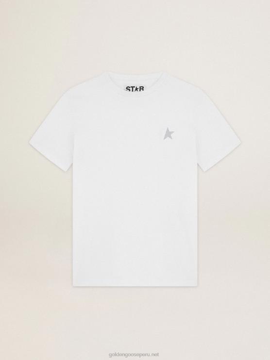 FDVPX1007 Golden Goose mujer camiseta blanca de la colección star con estrella en glitter plateado en la parte delantera