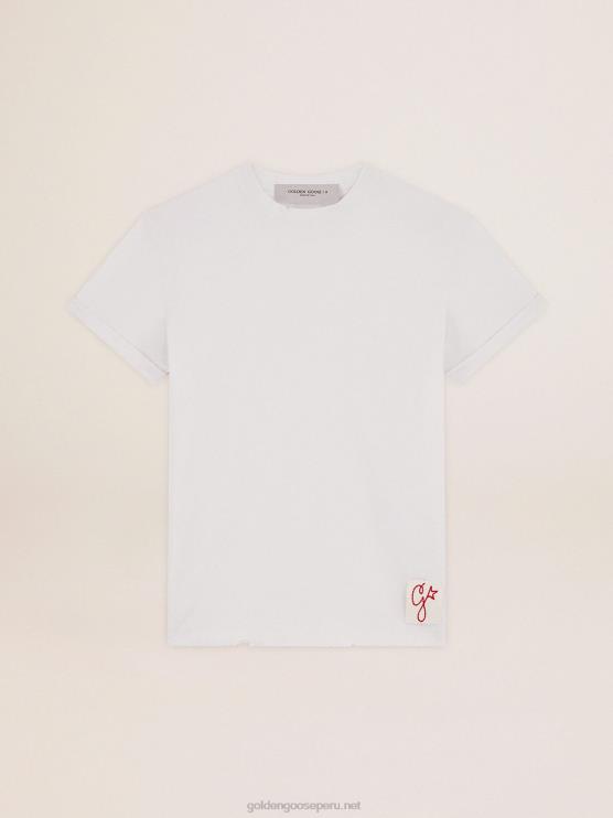 FDVPX1034 Golden Goose mujer Camiseta ajustada envejecida en blanco