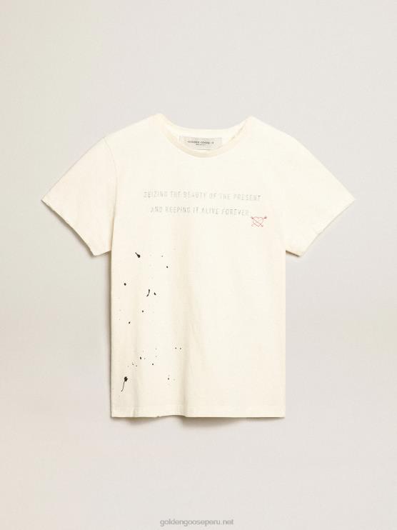 FDVPX1050 Golden Goose mujer camiseta blanca con letras y bordados