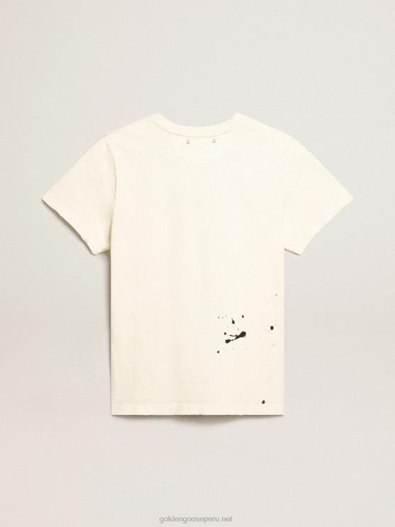 FDVPX1050 Golden Goose mujer camiseta blanca con letras y bordados