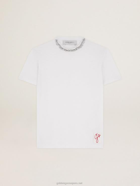FDVPX1059 Golden Goose mujer camiseta de la colección en blanco con cristales cabujón