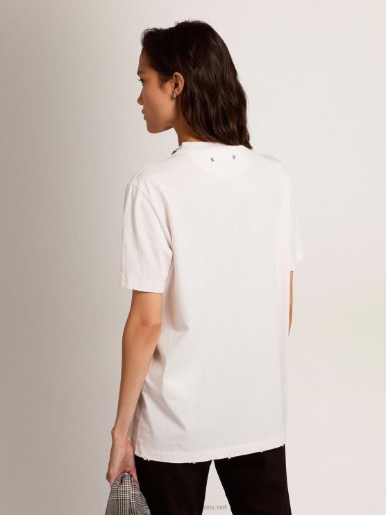 FDVPX1059 Golden Goose mujer camiseta de la colección en blanco con cristales cabujón