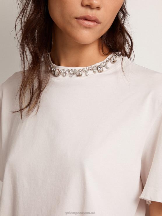 FDVPX1059 Golden Goose mujer camiseta de la colección en blanco con cristales cabujón
