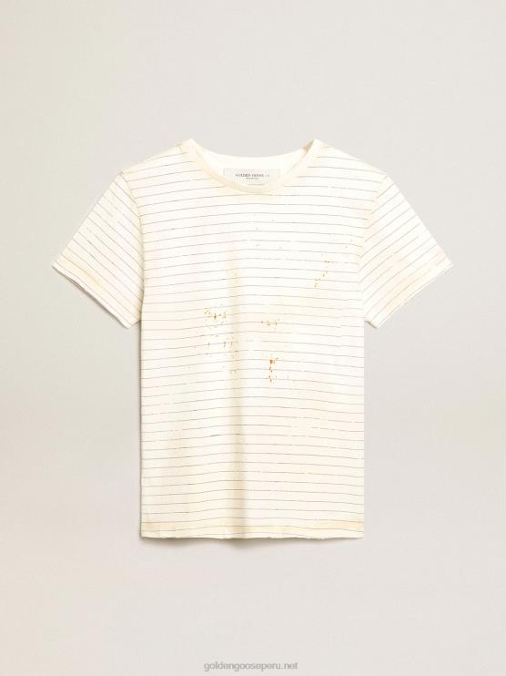 FDVPX916 Golden Goose mujer camiseta blanca efecto libreta vintage