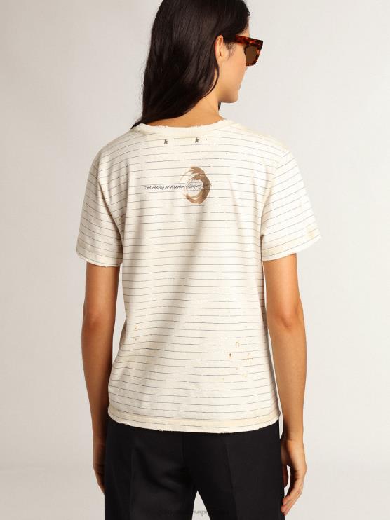 FDVPX916 Golden Goose mujer camiseta blanca efecto libreta vintage