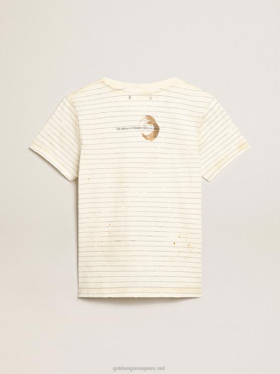 FDVPX916 Golden Goose mujer camiseta blanca efecto libreta vintage