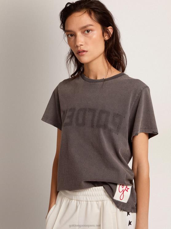 FDVPX918 Golden Goose mujer Camiseta ajustada desgastada en gris antracita