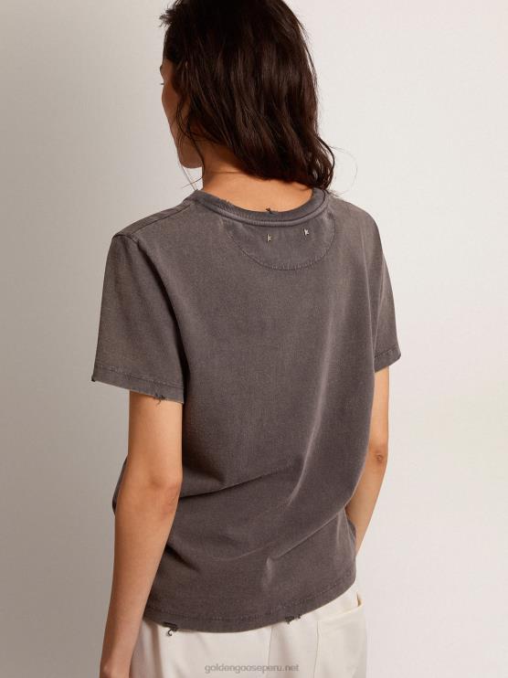 FDVPX918 Golden Goose mujer Camiseta ajustada desgastada en gris antracita