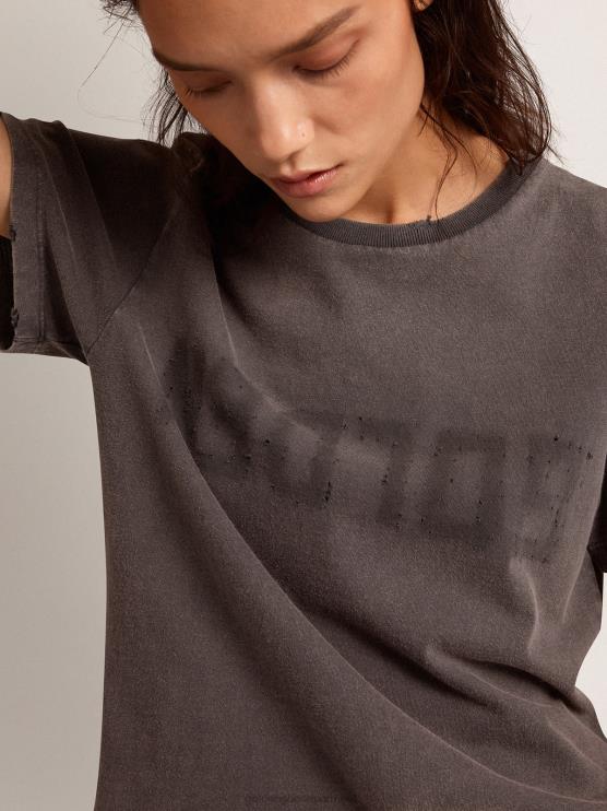 FDVPX918 Golden Goose mujer Camiseta ajustada desgastada en gris antracita