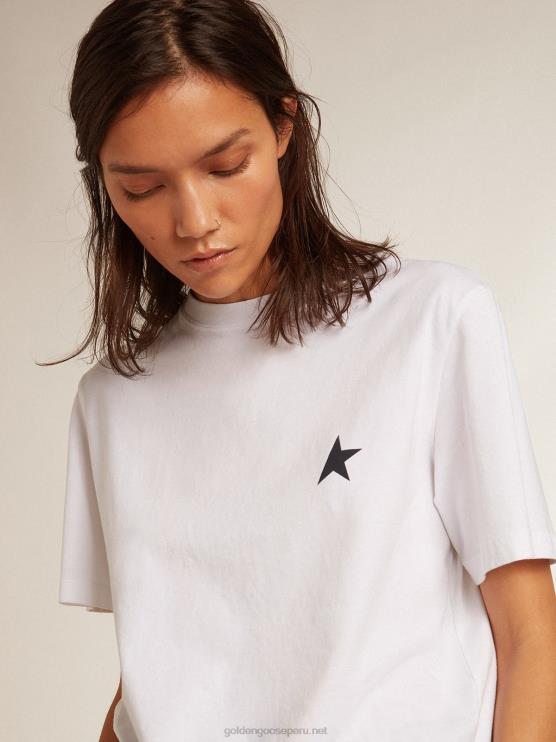 FDVPX925 Golden Goose mujer camiseta blanca con estrella azul oscuro en el frente