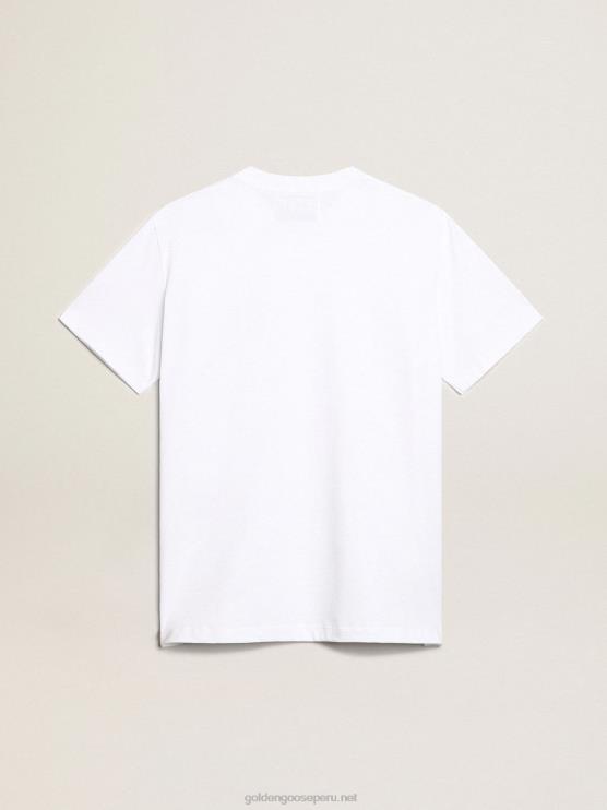 FDVPX925 Golden Goose mujer camiseta blanca con estrella azul oscuro en el frente