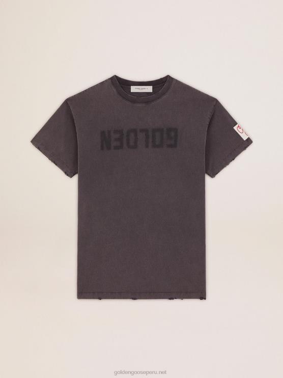 FDVPX945 Golden Goose mujer vestido camiseta de la colección en gris antracita con tratamiento envejecido