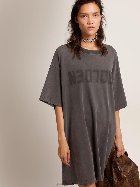 FDVPX945 Golden Goose mujer vestido camiseta de la colección en gris antracita con tratamiento envejecido