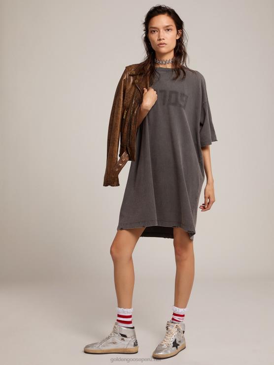FDVPX945 Golden Goose mujer vestido camiseta de la colección en gris antracita con tratamiento envejecido