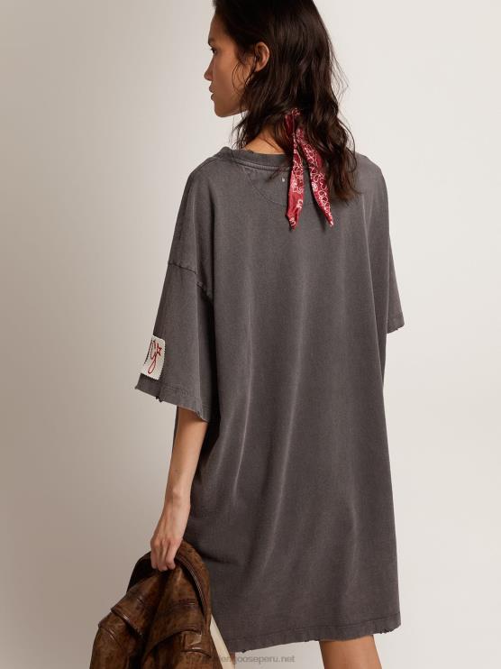 FDVPX945 Golden Goose mujer vestido camiseta de la colección en gris antracita con tratamiento envejecido