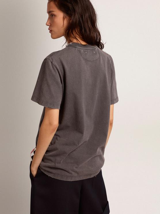 FDVPX947 Golden Goose mujer camiseta de la colección en gris antracita con cristales cabujón
