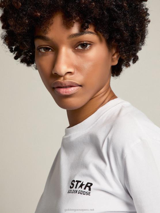FDVPX953 Golden Goose mujer camiseta blanca de la colección star con logo y estrella en contraste en negro