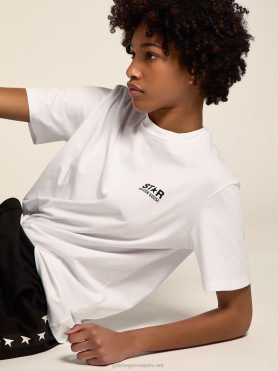 FDVPX953 Golden Goose mujer camiseta blanca de la colección star con logo y estrella en contraste en negro